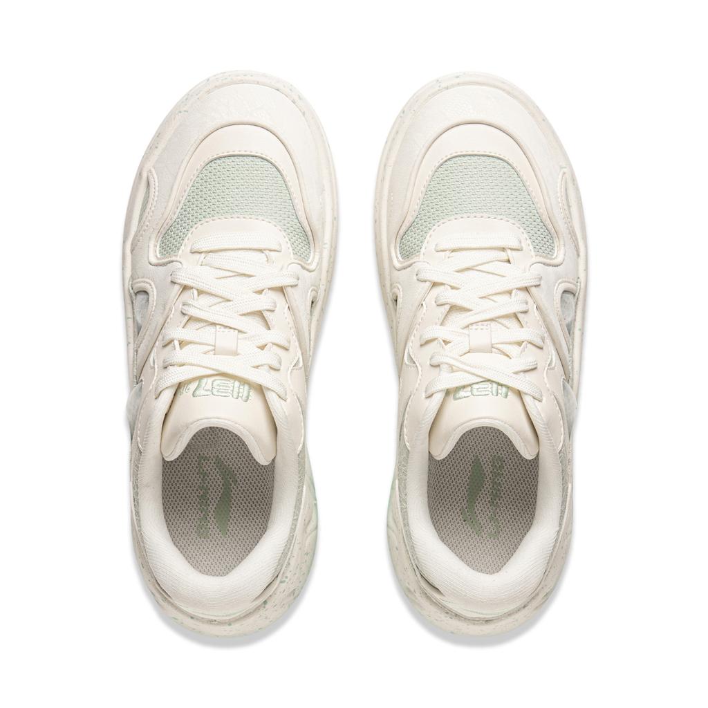 Li Ning Cheese 3.0 Classic Versatile Retro Thick Sole Rebound Non-Slip Wear-Resistant Low-Top Skate Shoes Women Sneaker White Green AGCV154-5