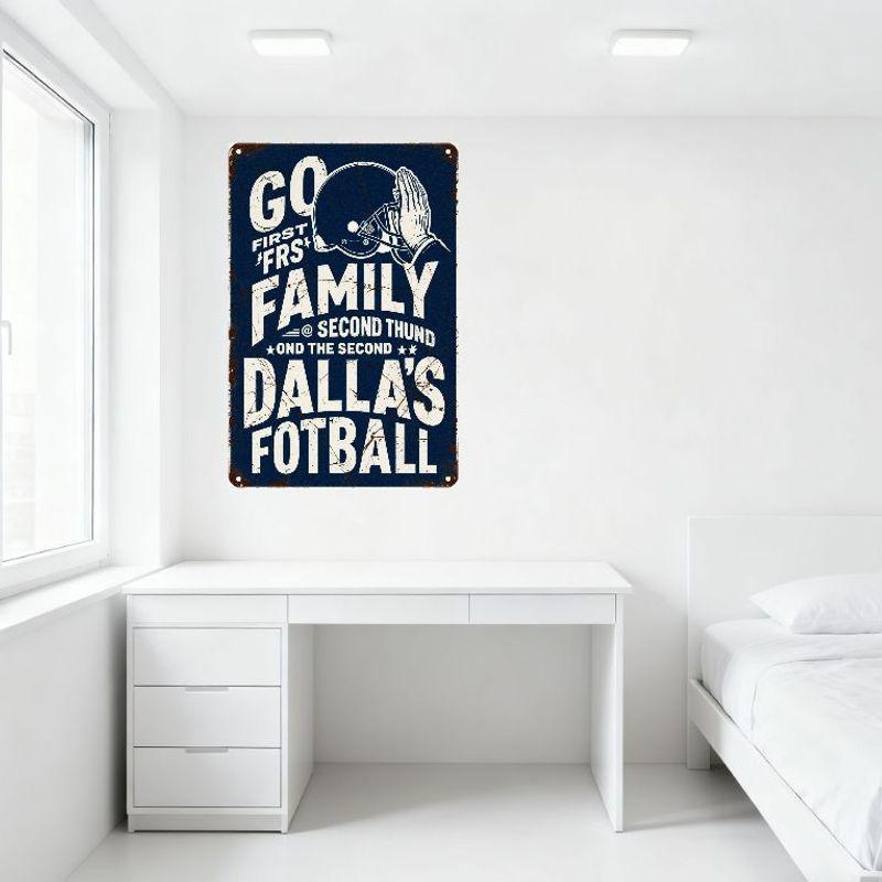 Vintage 'GO FIRST FRS' Football Family Metal Tin Sign with Helmet & Stars, Distressed Rusty Wall Decor for Man Cave, Bar, Home,