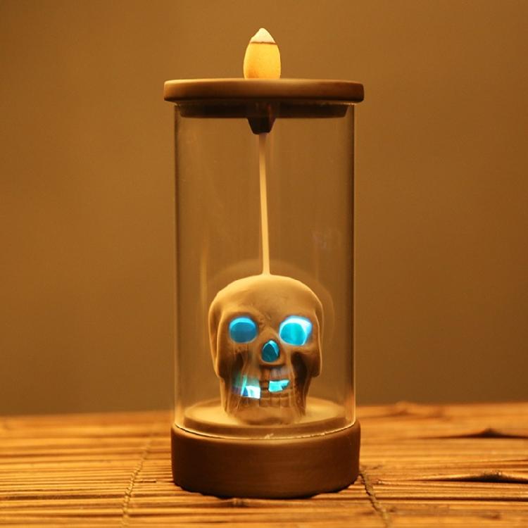 Windproof Lampshade LED Skull Ceramics Incenses Burners Waterfall Backflow Incenses Cones Holders for Home Decoration