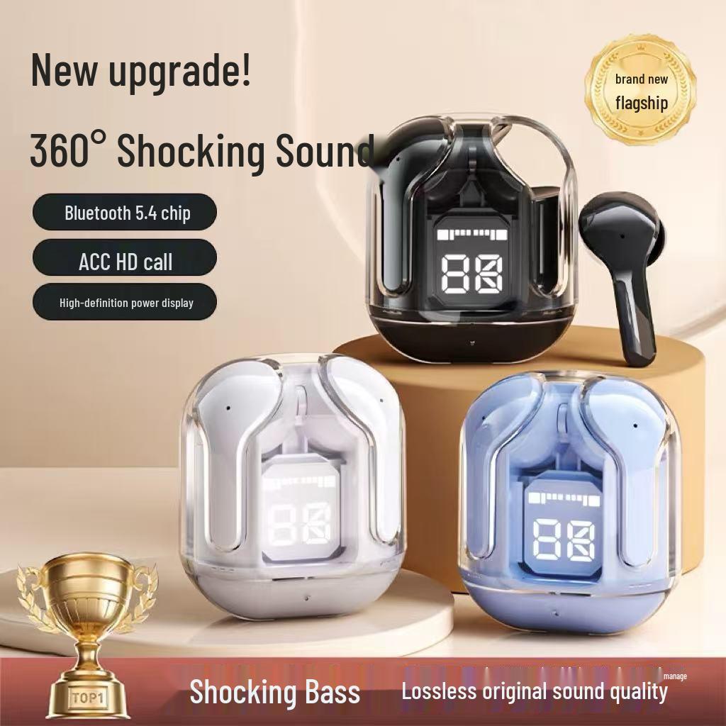 New Transparent Bluetooth In-Ear Earphones with Noise Cancelling, Superior Sound Quality, Stylish Design & Digital Display for E-Sports