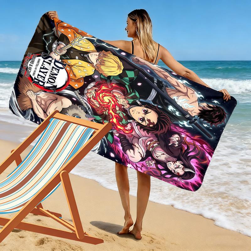Demon Slayer Anime Print Beach Towel, Large Soft Quick Dry Towel for Beach Camping Swimming