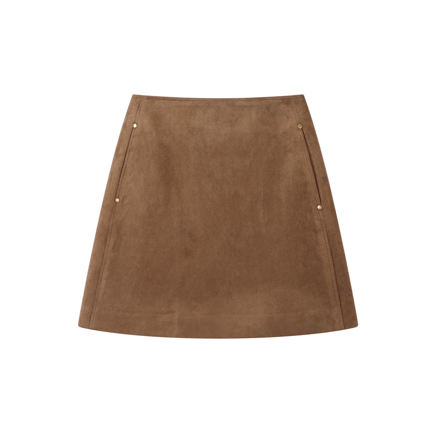 Melard Women s Brown Suede Petite A-line Skirt, Plus Size, Spring & Autumn Hip-Hugging Short Skirt S