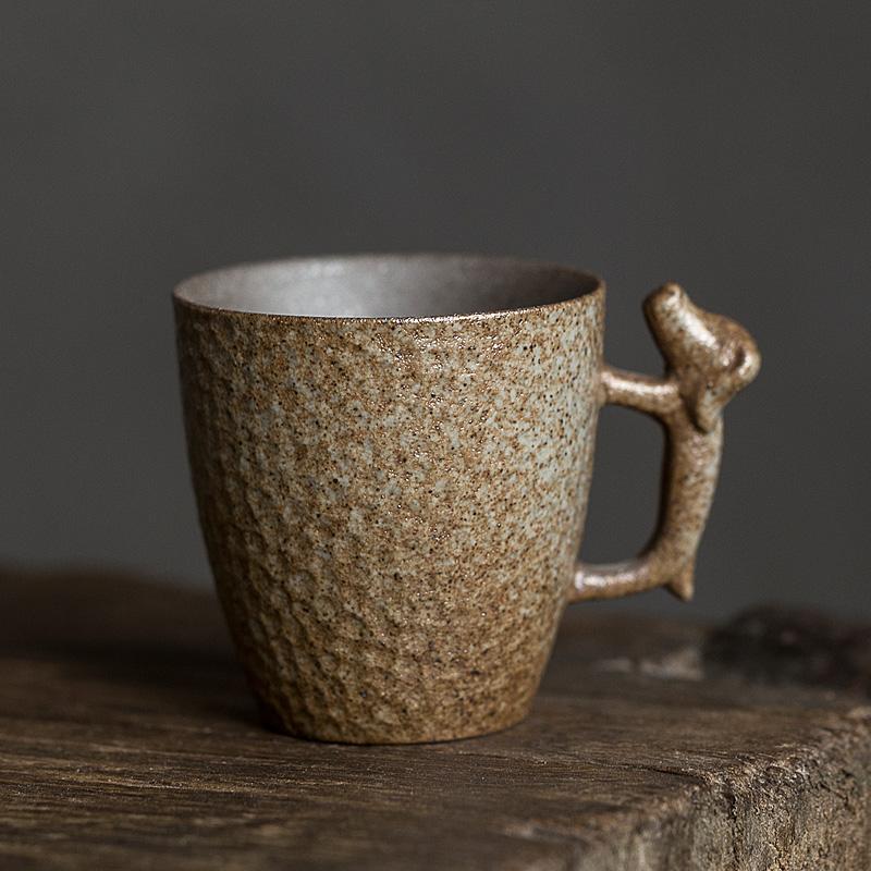 

100ml Cute Pottery Tea Coffee Mugs with Dog Handles Vintage Earthenware Espresso Cups Janpanese Ceramic Teacups Retro Home Decor 100ml