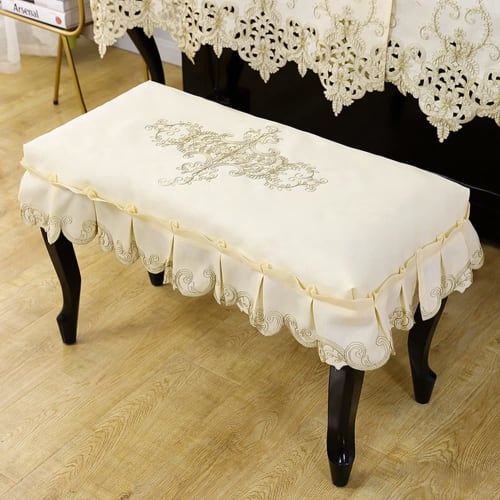 Stylish, European-style, luxurious, and elegant half-covered piano cover with lace and bright ruffles. Dustproof and protective. (One size fits most p