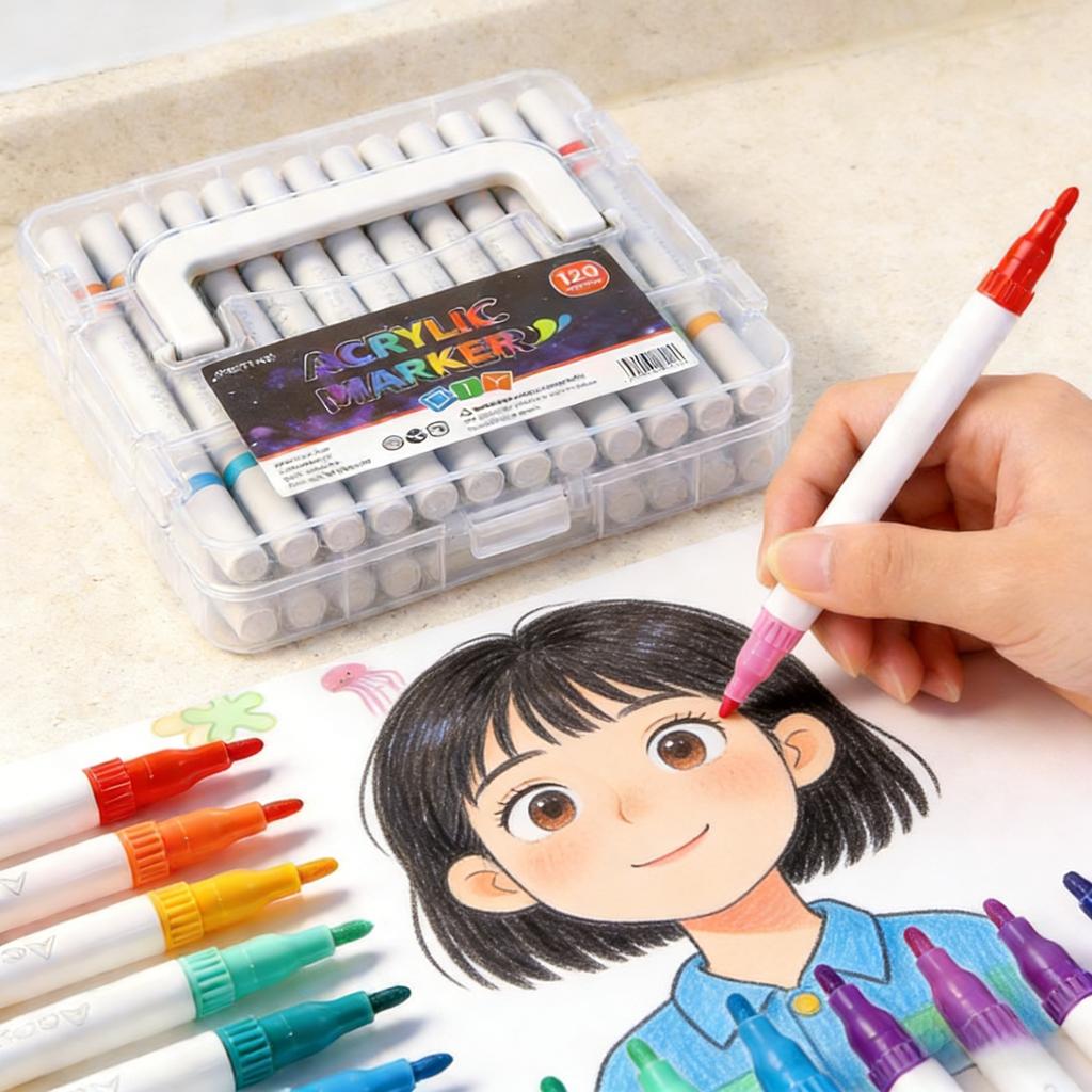 Double-Ended Acrylic Paint Markers With Stackable Storage Box For Canvas, Glass, Ceramics, Wood, Diy Crafts
