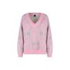 Solid Color Logo Inlaid V-Neck Casual Long Sleeve Sweater Women Sweater Pink 1G17UD-A007-NS1