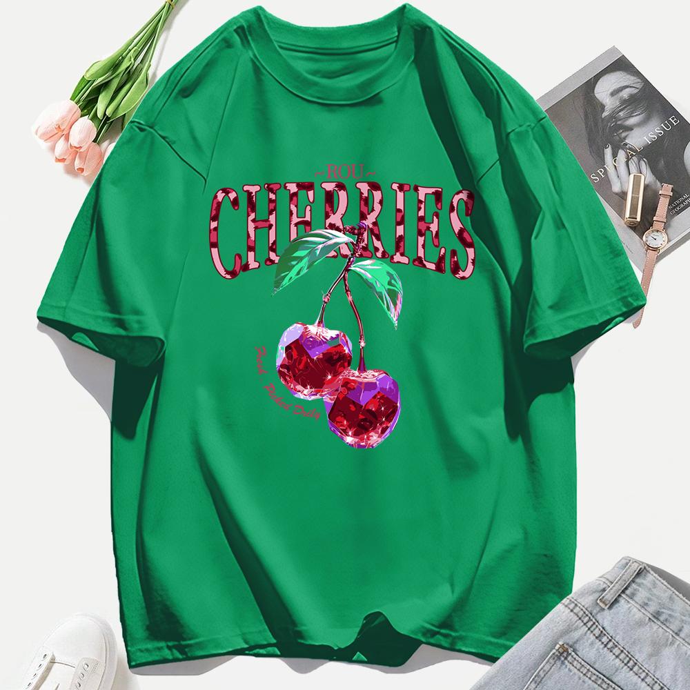 

Хрустальные вишни принт футболка женская летняя хлопковая футболка топы круглый вырез повседневные футболки оверсайз на каждый день с коротким рукавом 4XL