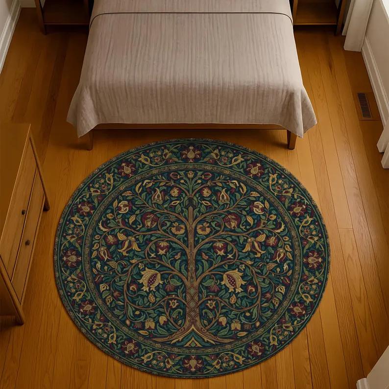 Tree of Life Rug William Morris Rug Carpet Morris Style Art Botanical Leaves Circle Carpet Floral Accent Rug Nature Round Rugs