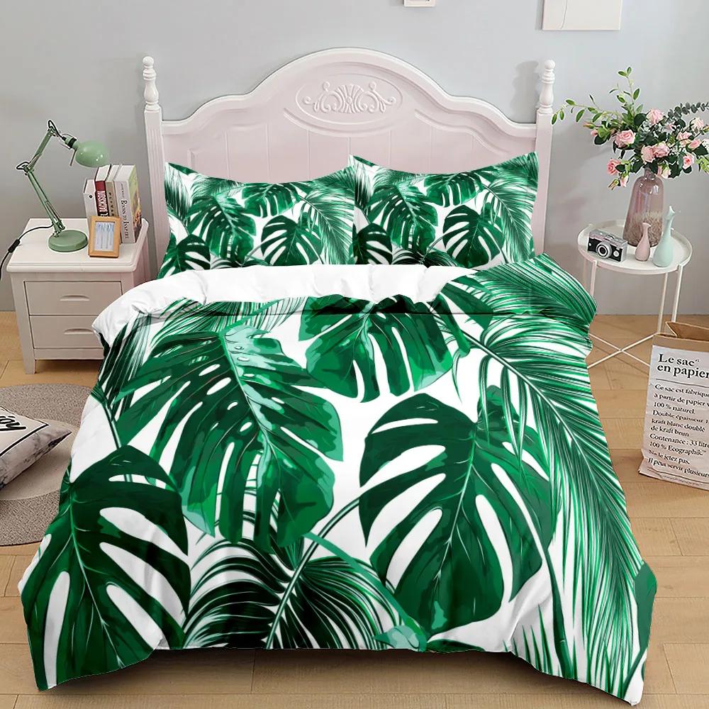 Tropical Palmtre Leaves Beding Set King Quen Double Ful Twin Single Sized Dimensions Soft with Soft Fabric Duvet Cover Pilow Case Bed Linen Set