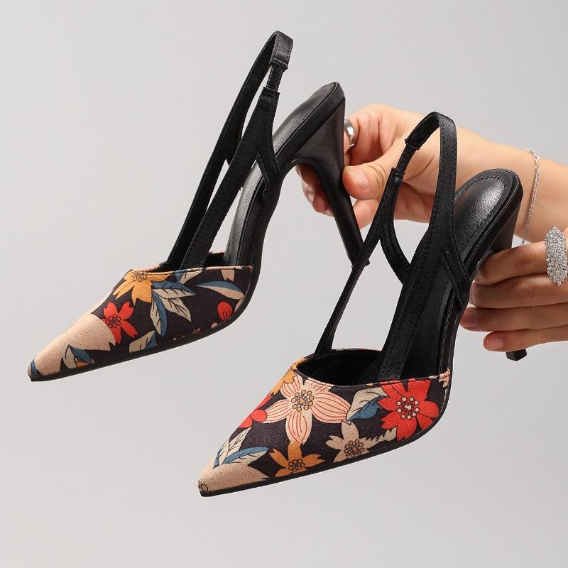 

Elegant Print Design High Heels Women Fashion Pointed Toe Back Strap Stiletto Sandals Luxury Banquet Slingback Designer Shoes 43