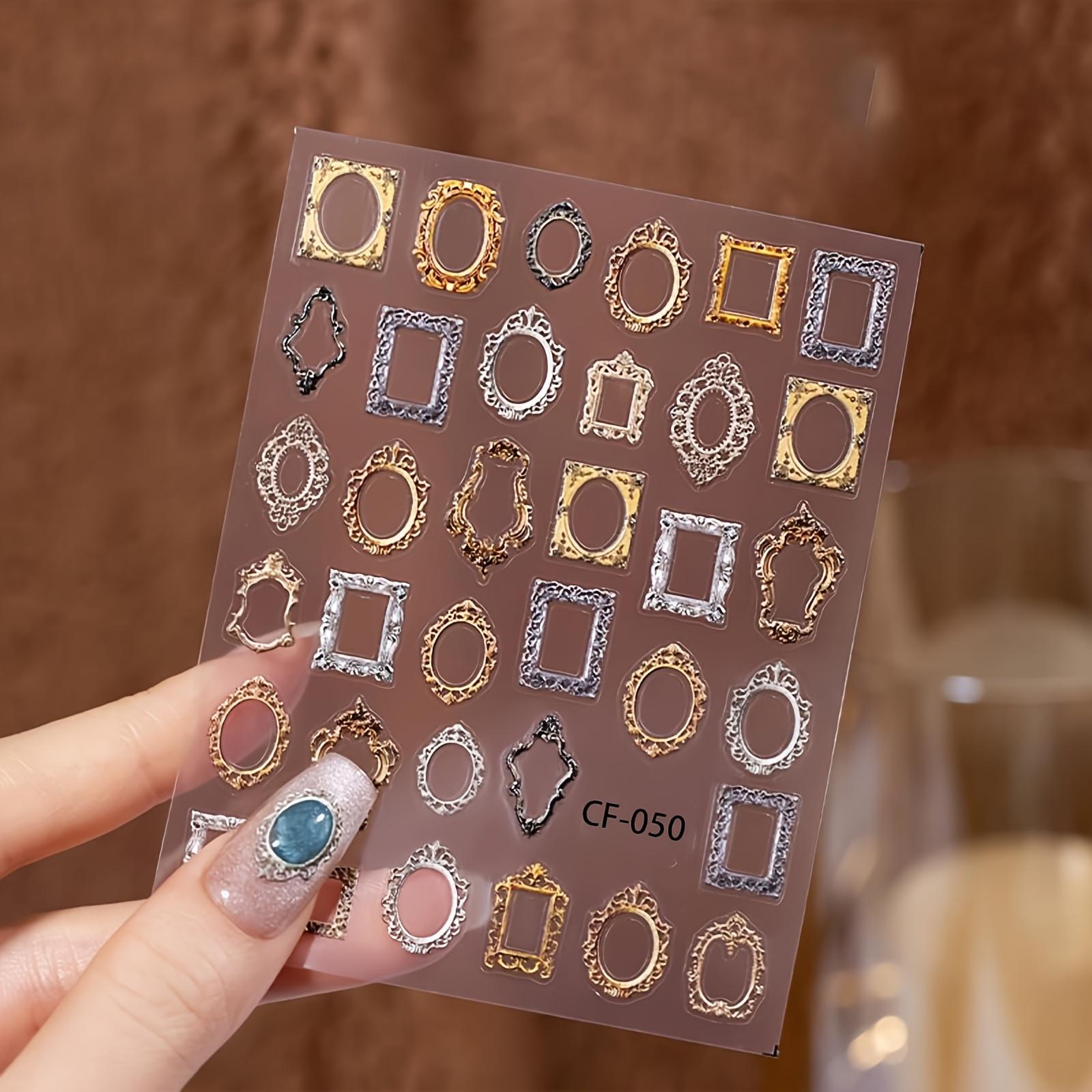 

1 Sheet of 3D Embossed Nail Stickers and Vintage Photo Frame Oil Painting Premium Manicure Decals DIY Nail Art Accessories
