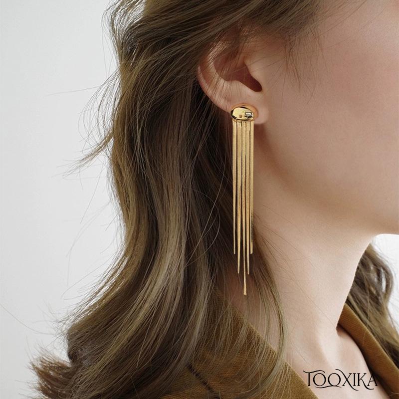 

Tooxika High-grade European And American Retro Metal Exaggerated Earrings Temperament Long Style Personality Tassel Jewelry New Style