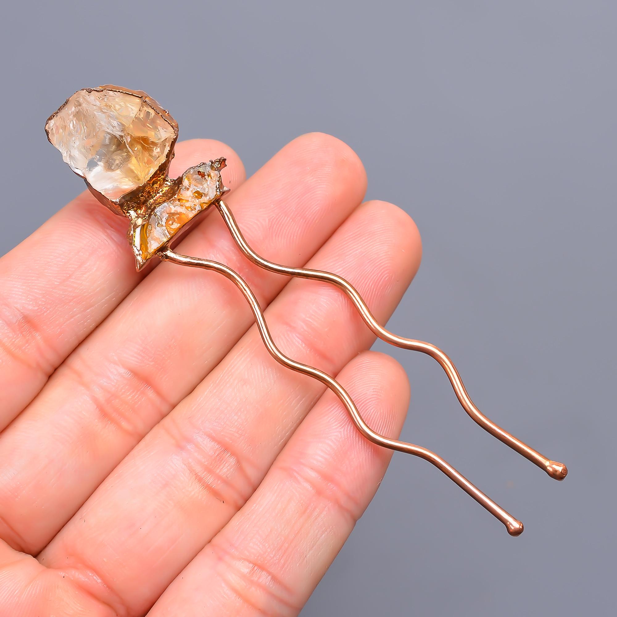 

Натуральный цитрин необработанный этнический ручной работы украшение палочка для пучка 3,5 дюйма / гальванизированная медь с золотым наполнением заколка для волос рождественская распродажа для матери жены