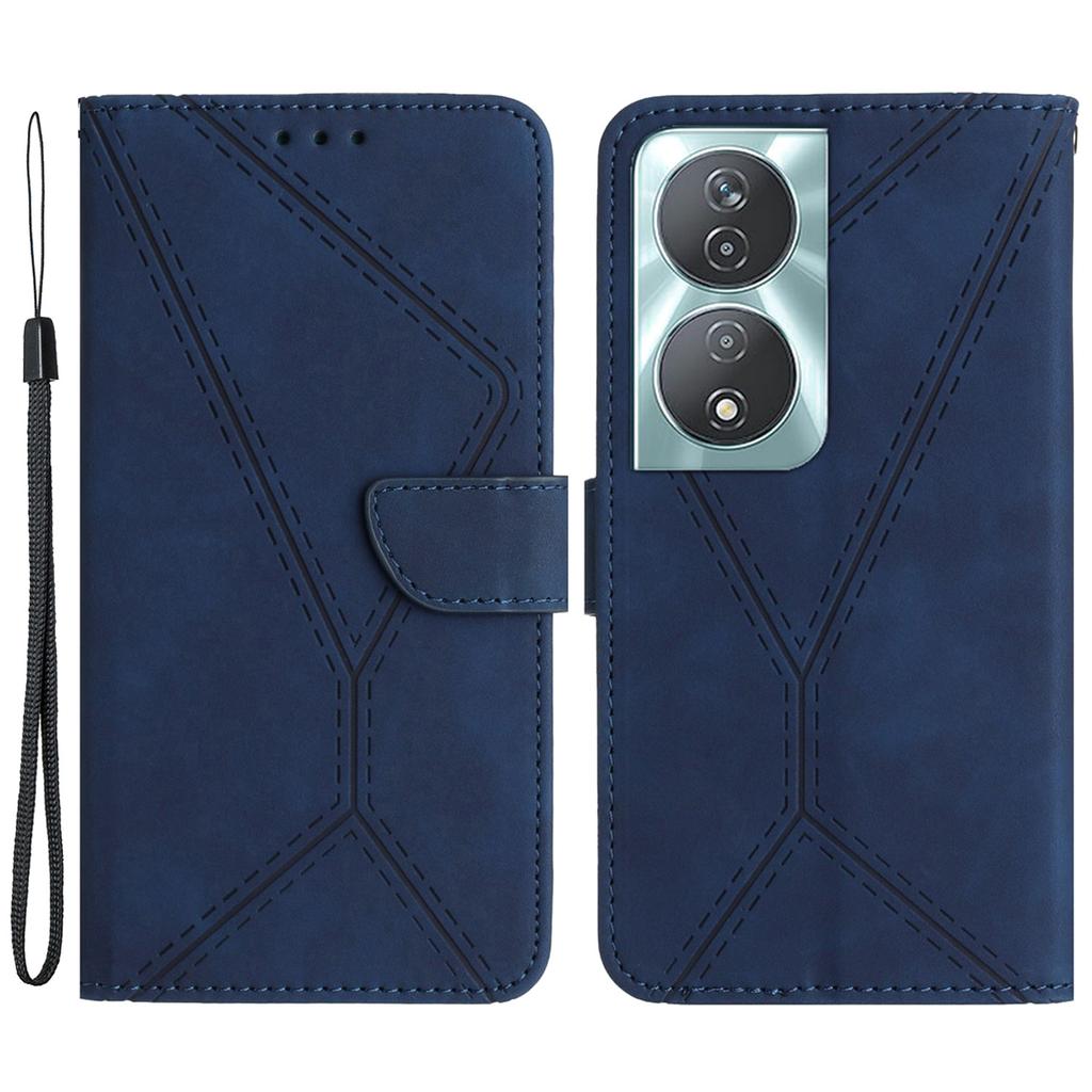 HT05 For Honor 90 Smart/X7b 4G Magnetic Phone Case Lines Imprinted Leather Flip Stand Cover