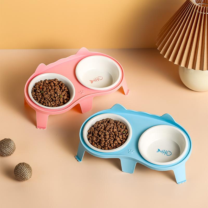 Elevated Ceramic Cat Bowl Set High Foot Dog Food Water Feeder Non Spill Pet Supplies KTY