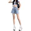 High-Waisted A-Line Denim Shorts for Women - Korean Style Summer Fashion, Wide-Leg, Casual Curling Design.