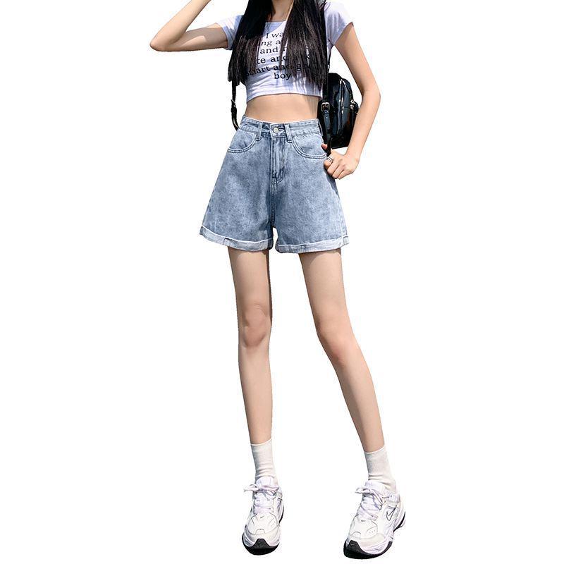 High-Waisted A-Line Denim Shorts for Women - Korean Style Summer Fashion, Wide-Leg, Casual Curling Design.