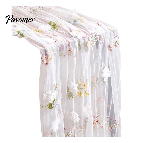 Bridal Shower Table Overlay Lace Embroidery Floral Tablecloth, 3D Flower Tulle Sheer Cover, Seasonal Wrinkle Resistant Tablecloth Colorful Cloth