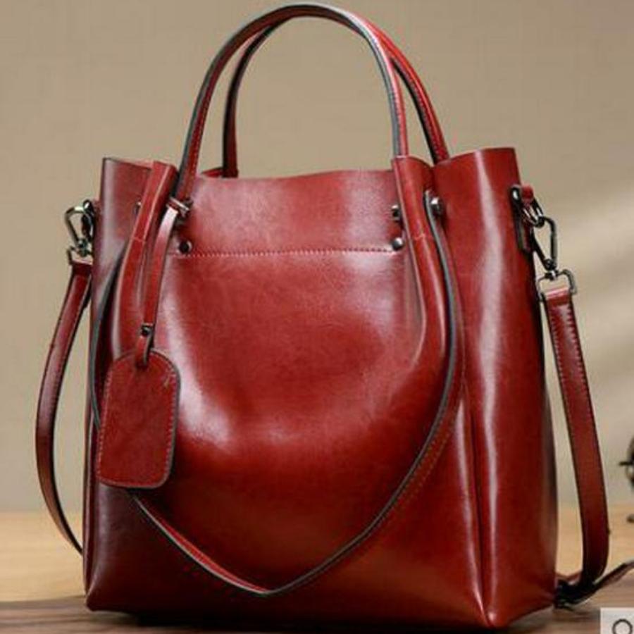 Women's Waxed Cowhide Handbag: Genuine Leather Shoulder Messenger Bag, Korean Style, Large Casual Ladies' Bag KTB