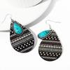 Eco-Friendly Earrings, Retro Water Drop-Shaped Wooden Earrings, Turquoise Earrings.