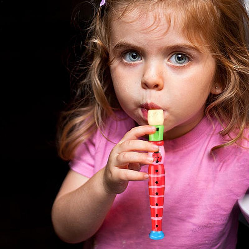 Kids Wooden Flute Toy 6 Holes Recorder Musical Instrument for Early Music Education Development Gift for Boys Girls