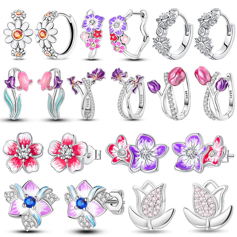 Pendientes originales de plata de ley 925 de cobre con forma de margarita y tulipán para mujer 2025 Pendientes de botón Pendientes de flor Aniversario Circonita Regalo