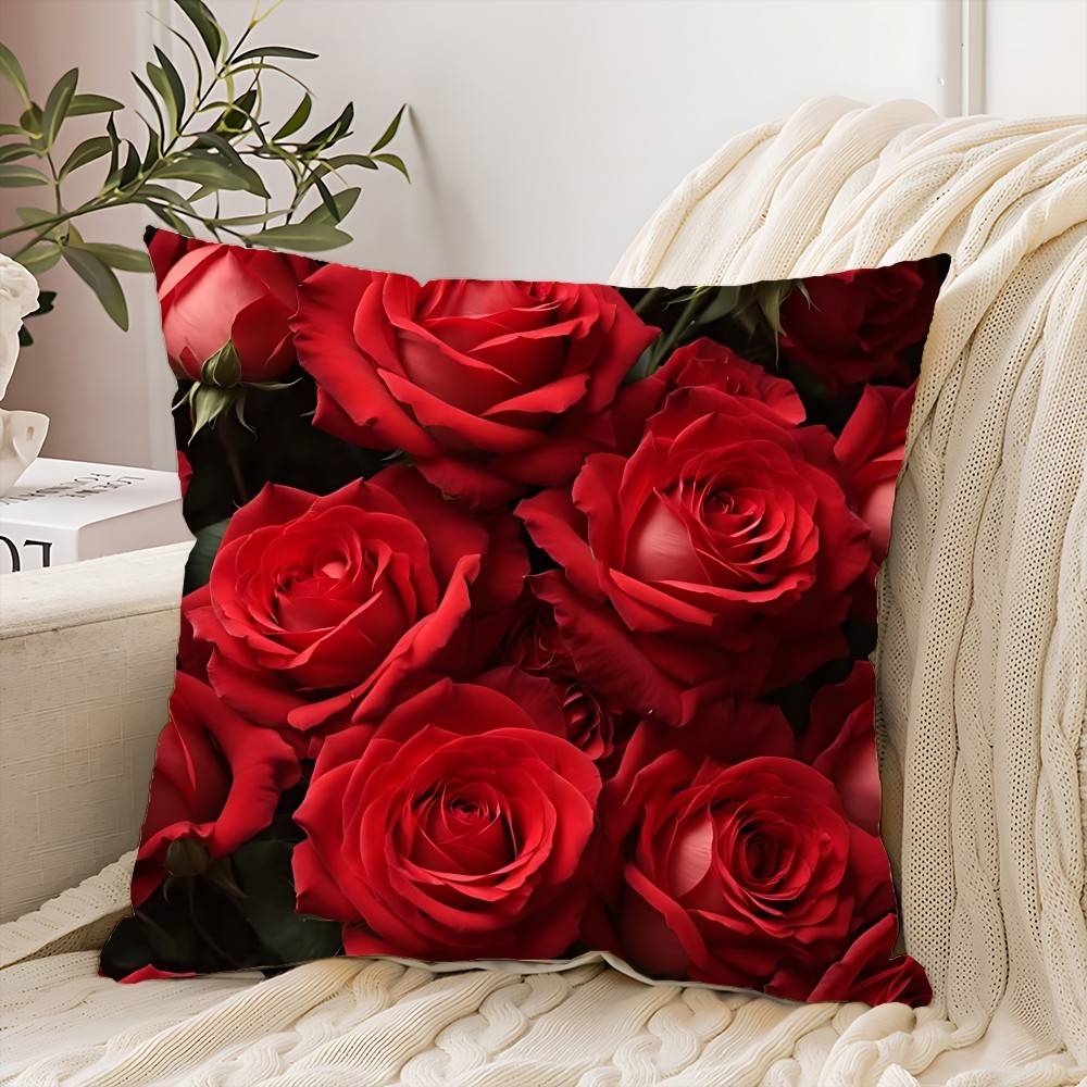 Red Rose Flowers Pillow Case Throw Pillow Cover Nordic Vintage Style Cushion Covers Home Living Room Sofa Couch Seat Decor