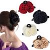 French Big Double Rose Flower Hair Claw Clips for Women Girls Vintage Satin Solid Fabric Handmade Shark Hairgrip Accessories New