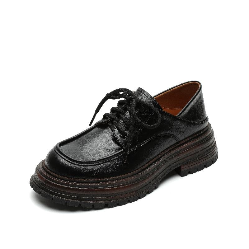 Platform small leather shoes women's British style 2025 spring and summer new single shoes round head thick heel sweet cool girls lace-up loafers