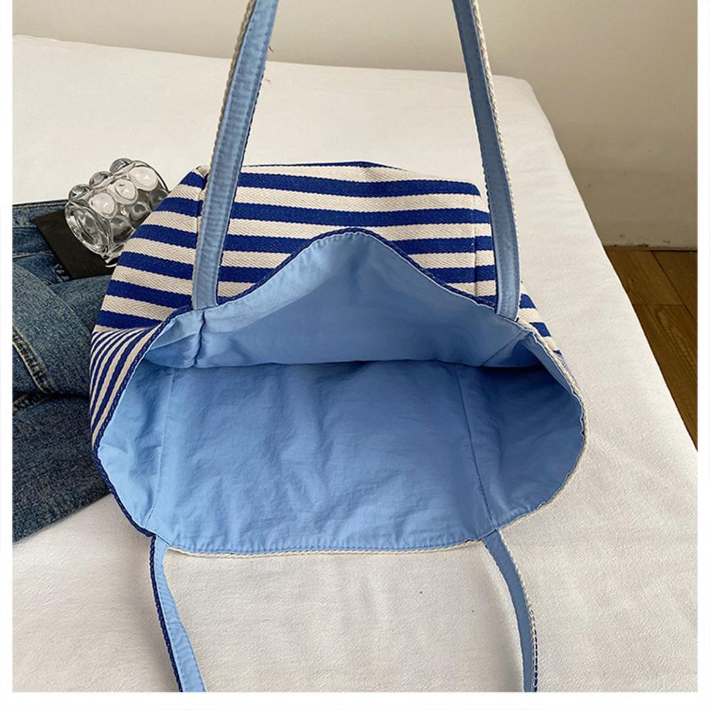 Striped Canvas Double-sided Usable Bag, Tote Bag, Casual Shoulder Bag, Large Capacity Shopping Bag
