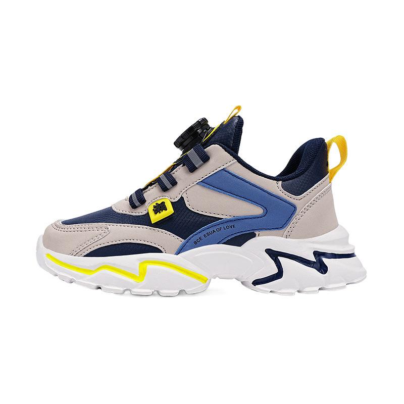Boys' Shoes 2025 Autumn and Winter New Middle-aged and Older Children's Sports Shoes Leather Surface Casual Rotating Buckle Casual Running Shoes