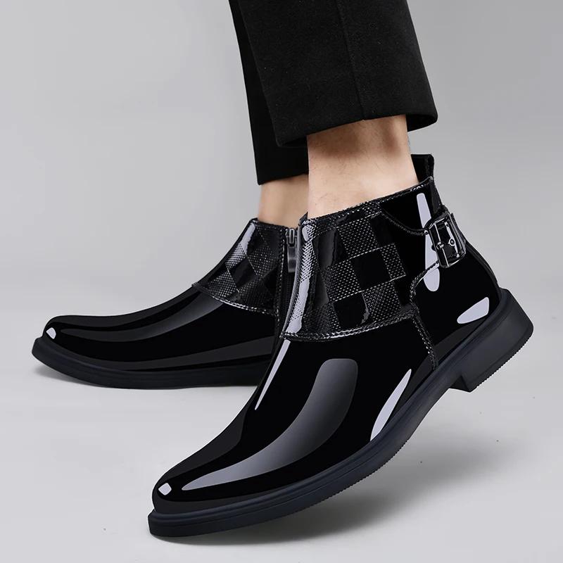 Fashion Fashion Style Chelsea Men's Boots Leather Pointed Toe Thick Soled Business High Quality Leather Shoes Outdoor Comfy Ankle Boot