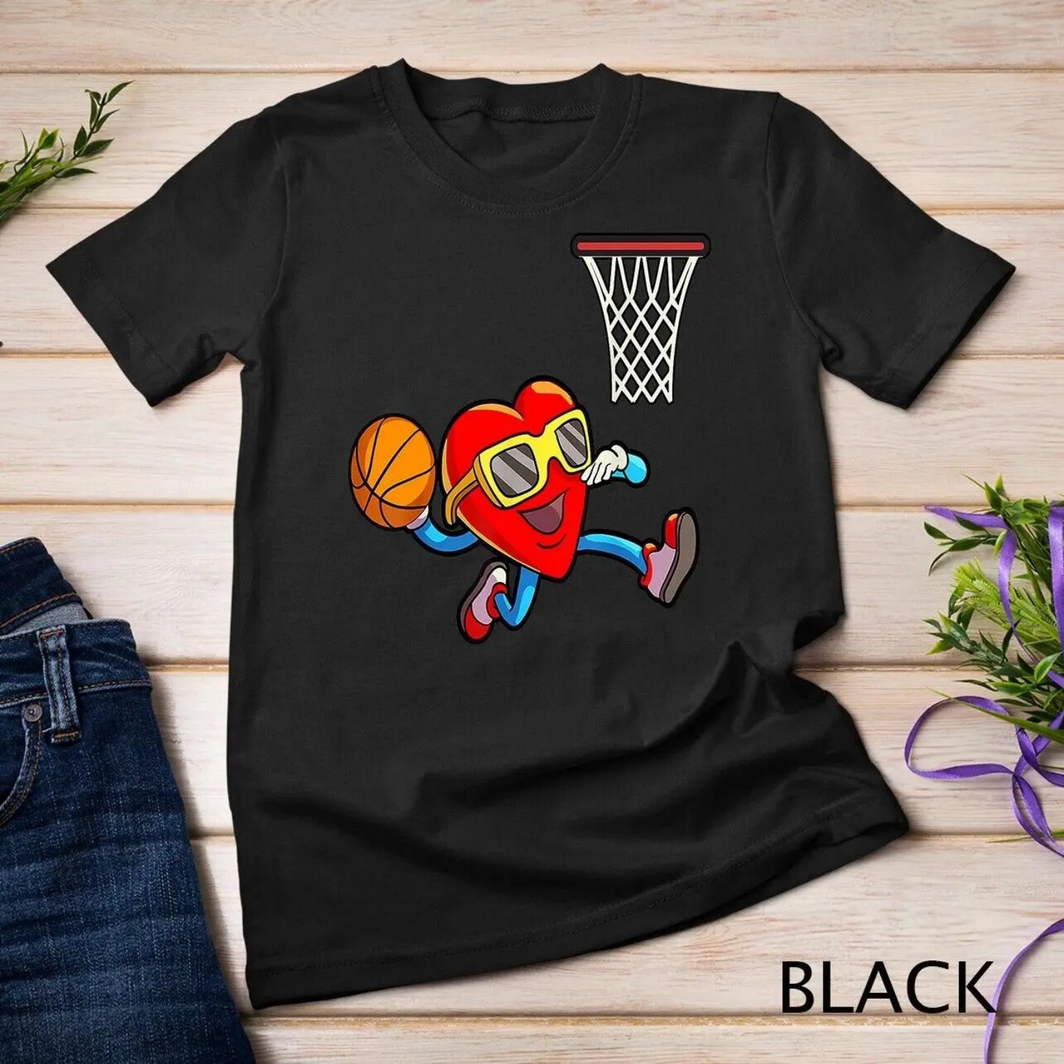 

Valentines Day Kids Boys Men Heart Dunking Basketball T Shirt XXXXXL