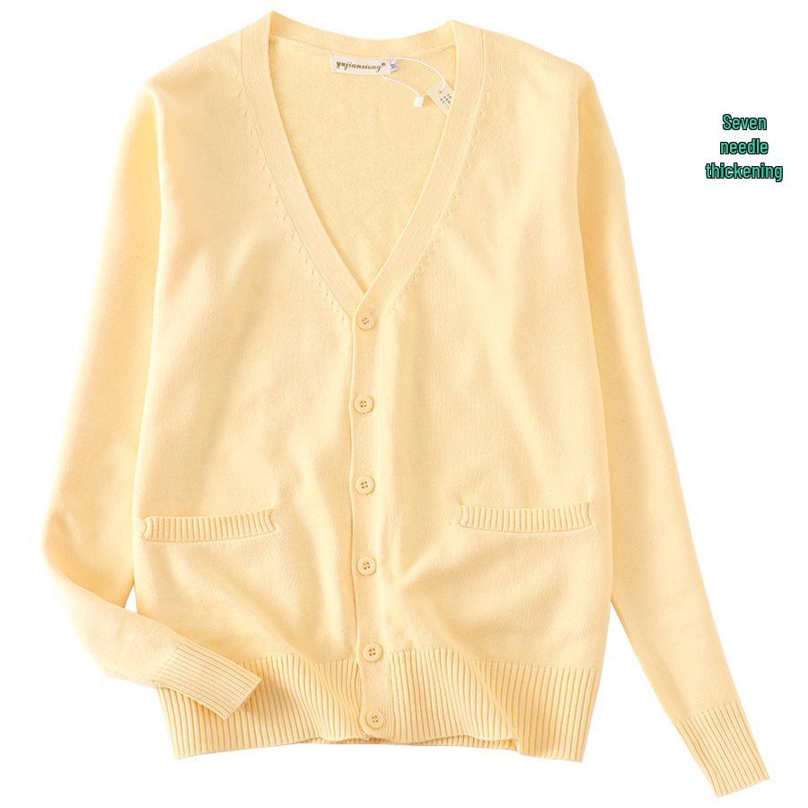 Japanese V-Neck Long Sleeve JK Uniform Cardigan - 7-Needle Thickened Sweater for Spring/Autumn
