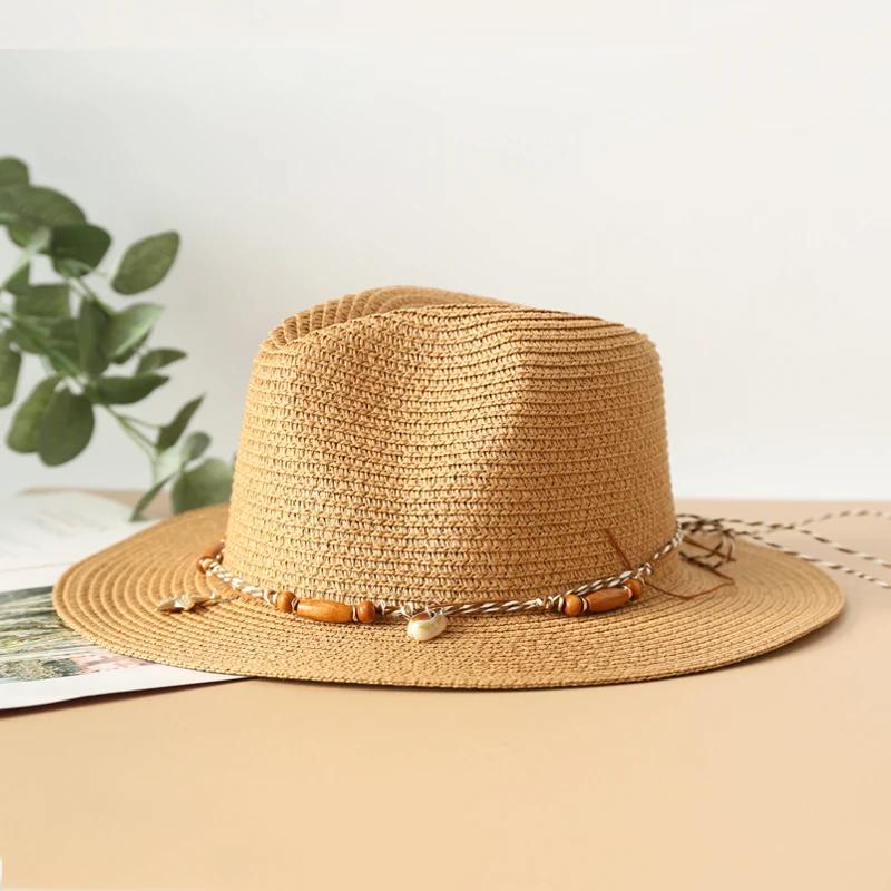 Summer Sun Hats Ladies Fashion Girl Straw Hat Shell Strap  Beach Hat Casual Grass Jazz Top Panama Hat Womens Bone Visor Cap