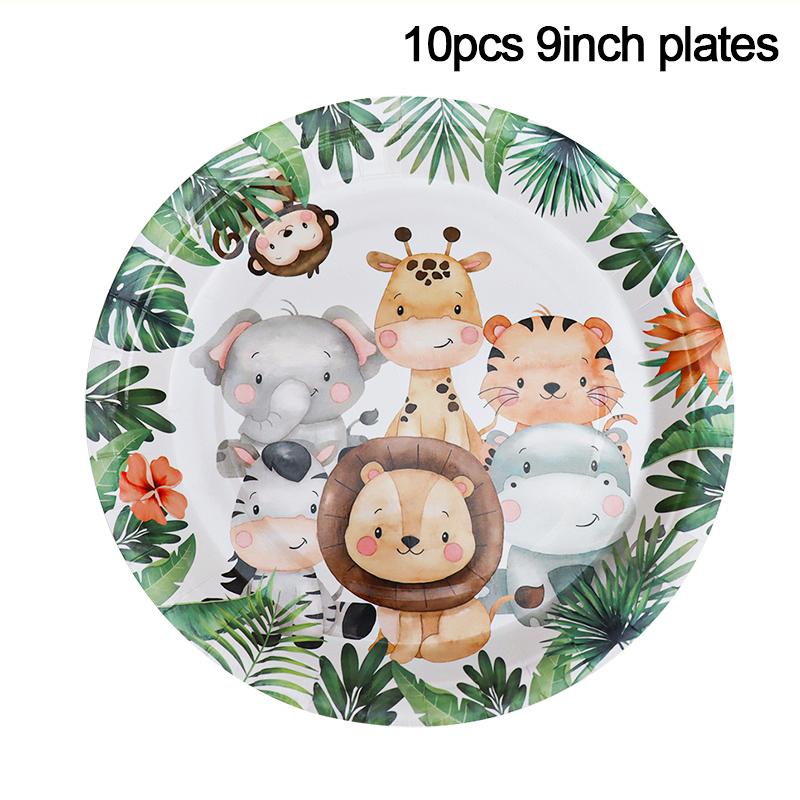 Jungle Birthday Party Decorations Animal Disposable Tableware Set Forest Woodland Safari Birthday Animals Theme Party Supplies