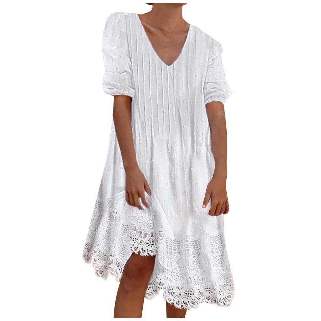 Fashion Women's Summer V Neck Casual Fashion Color Pullover Dress
