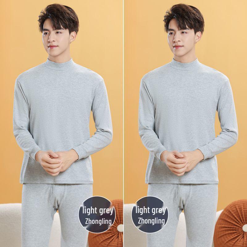 Men's Pure Cotton Thermal Underwear Set: High Neck Top & Bottoms for Cold Protection and Quick Warmth