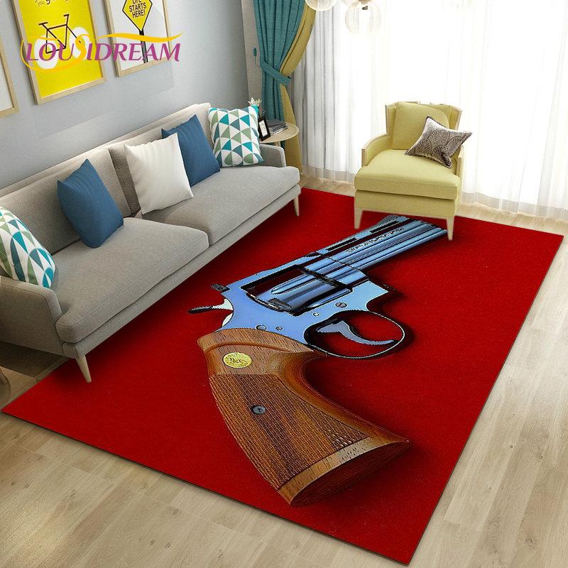 3D Assault Rifle Pistol Revolver Gun Area Rug,Carpet Rug for Living Room Bedroom Sofa Doormat Decor,Kid Play Non-slip Floor Mat