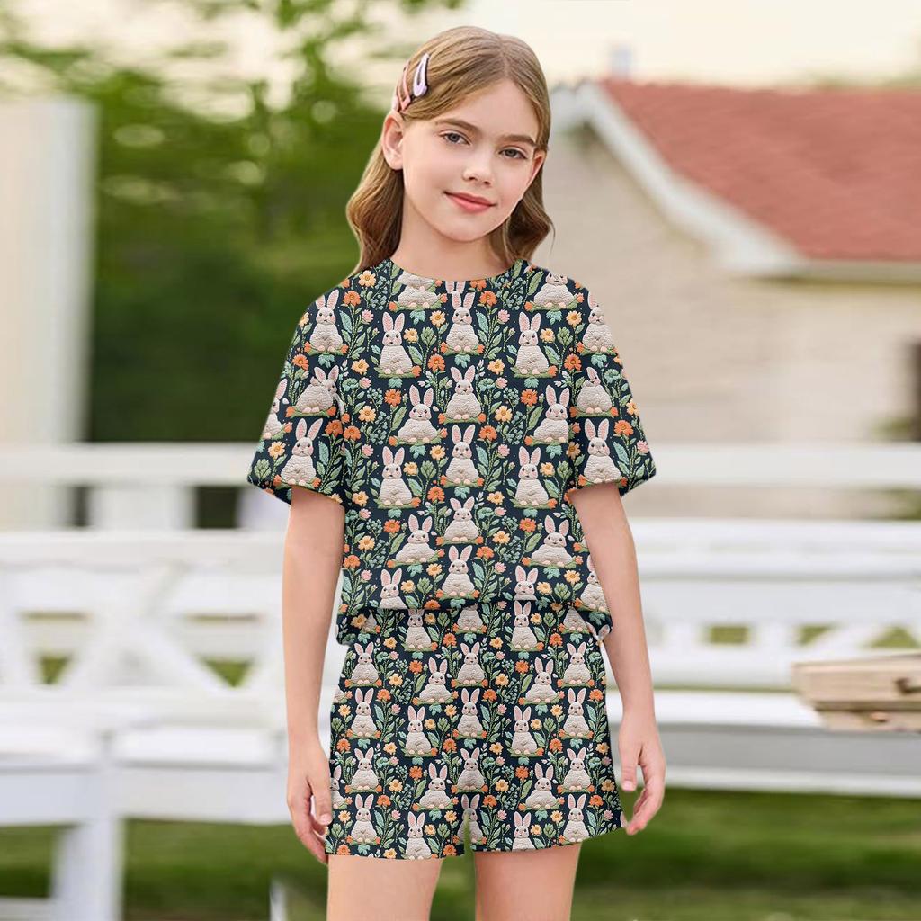 Patriotisches Kinderoutfit - Kurzarm & Shorts 2-teiliges Set für Mädchen Ostertag