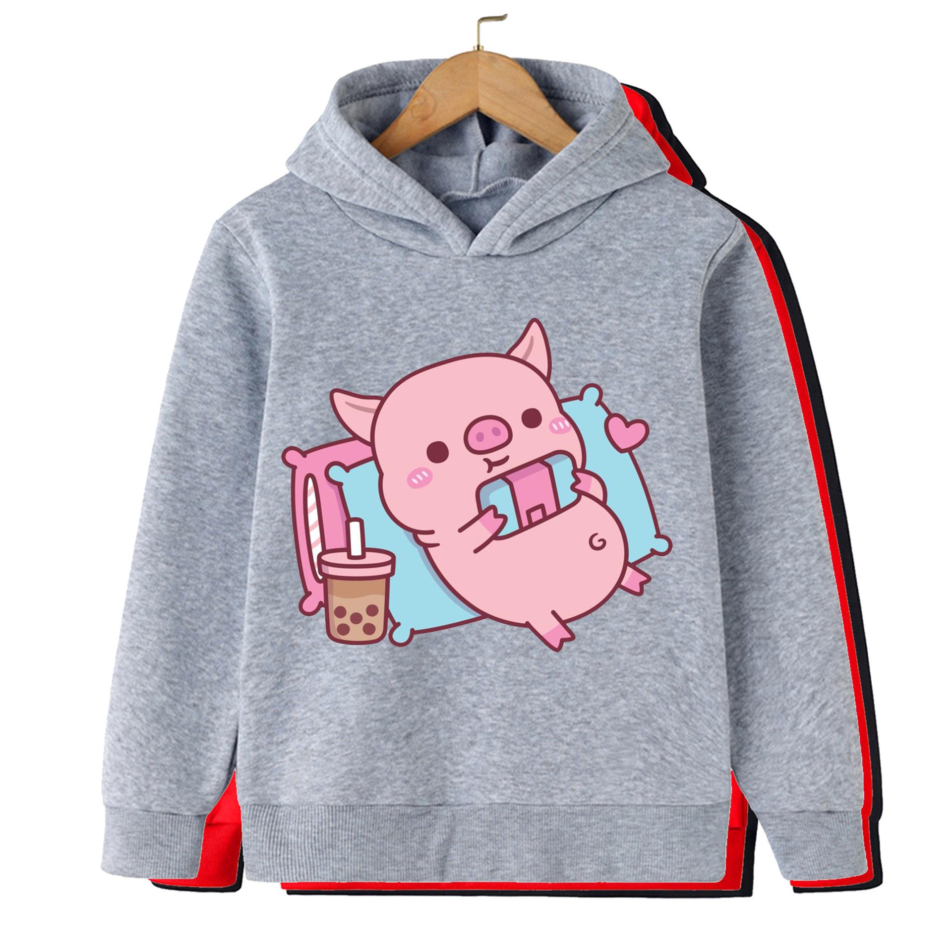 

New Piggy Anime Cartoon Printed Children s Fashion Hoodie Warm Comfortable Casual Daily Cute Hoodie 160 серый