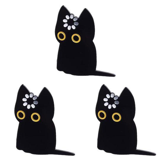 Yangyizhi 2/3Pcs Brooch Pin, Black Cat Design Lapel Decorative Badge with Standard Safety Versatile for Clothing Bags Hats Shoes