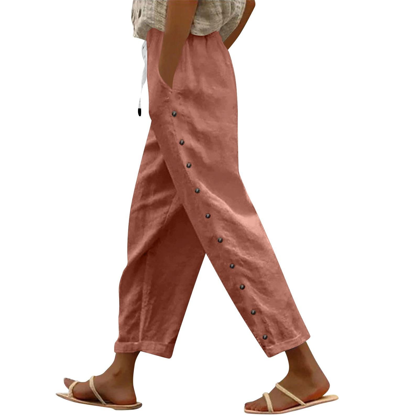 

Женские повседневные модные брюки в полоску с принтом сбоку, мешковатые брюки с эластичной резинкой на талии, прямые удобные брюки с карманом S кофейный