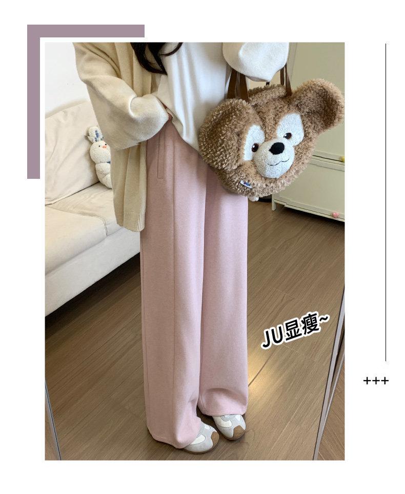 Women's Pink High-Waisted Wide-Leg Pants - Drapey, Petite, Casual for Spring, Autumn, Winter 2026