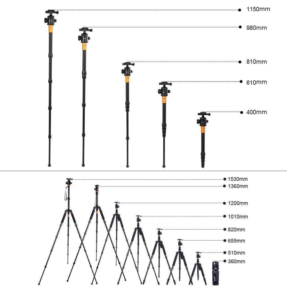 Foldable Portable Extendable Aluminium Alloy Tripod Unipod Monopod with Ball Head for Canon Nikon Sony DSLR Camera