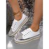 Women's Casual Shoes, Sizes 35-43 Flat-Soled, Diamond-Studded Lace-Up Sneakers Thick-Soled White Sneakers Women's Athletic Slip-Ons