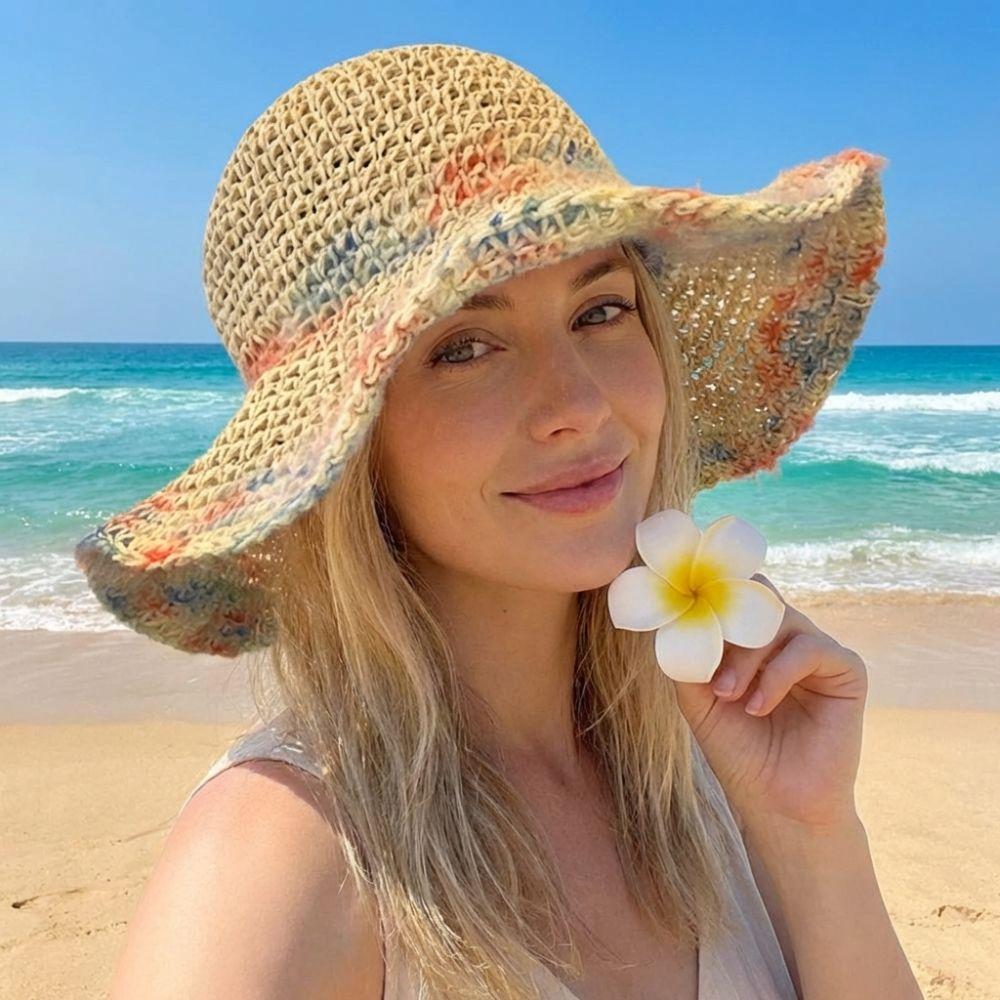 Foldable Weave Bucket Hat Boho UV Protection Cap Casual Beach Hat  Holiday