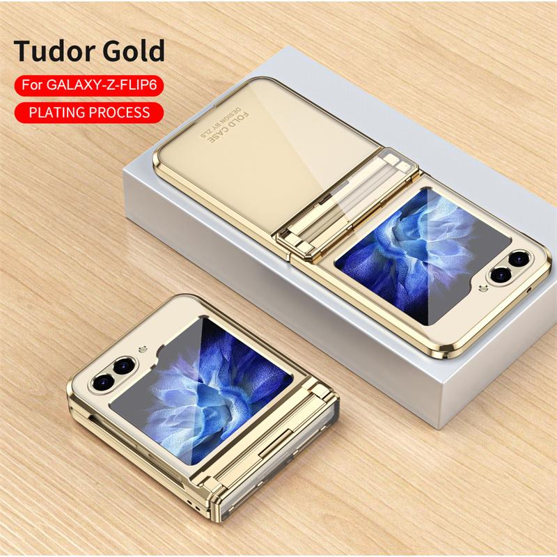 For For Samsung Galaxy Z Flip 7 6 5 4 3 5G Phone Case Fashion Electroplate Transparent Hinge Folding Shockproof Protection Cover