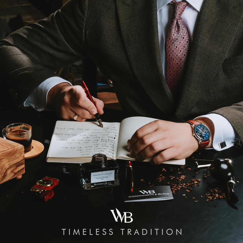 Wordsworth Black Premium Metall-Füllfederhalter Majesty 24 Füllfederpatronen 24K Gold-Finish 18K Mittlere Feder Geeignet für Männer und Frauen