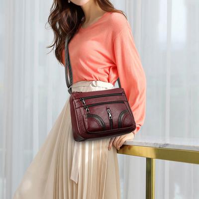 Women Simple PU Leather Single Crossbody Bags Large Capacity Tote Bags Female Multi Pocket Shoulder Handbag Travel